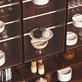 Modern Wooden Wine Cabinet Interior Design With Glass Doors Wine Glasses And Decor Items