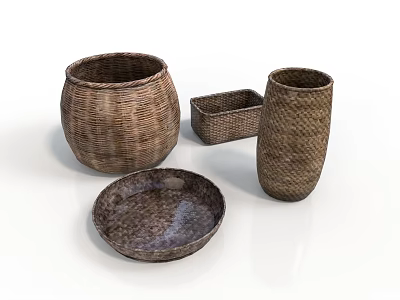 Woven Household Items Set Including Storage Baskets Containers And Tray 3d model