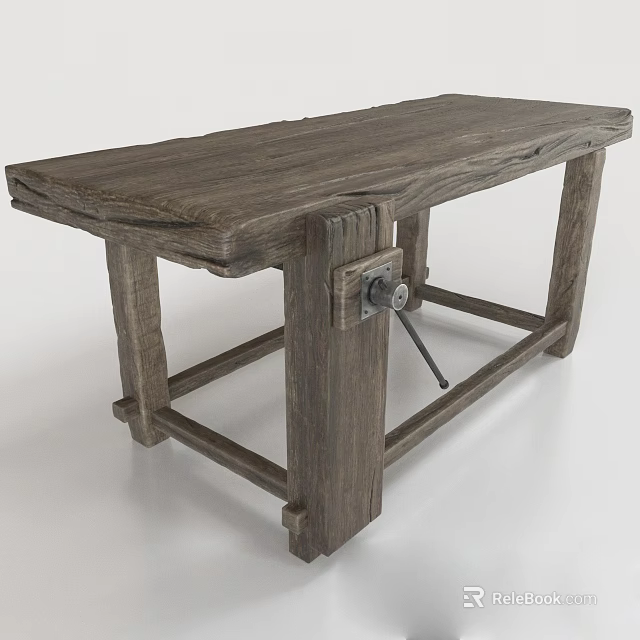 Rustic Wooden Dining Table With Natural Wood Grain And Sturdy Legs Design 3d model 