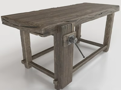 Rustic Wooden Dining Table With Natural Wood Grain And Sturdy Legs Design 3d model