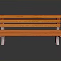 Architectural Outdoor Wooden Bench Featuring Orange Slats White Metal Legs And Smooth Black Ground Reflection