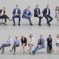 Group of Business Professionals in Formal Attire Showing Various Sitting Poses