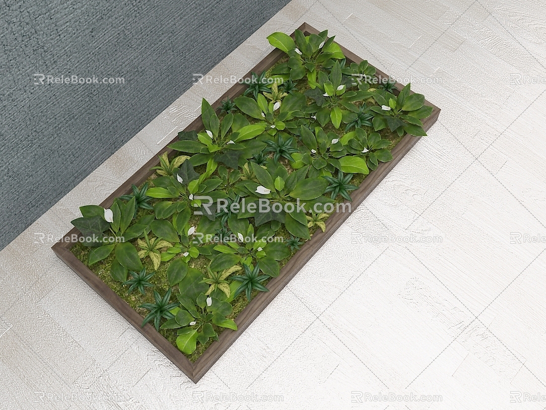 Green plants wall flowers 3d model