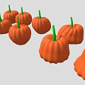Fresh Ripe Orange Pumpkins with Green Stems Arranged Together in Group