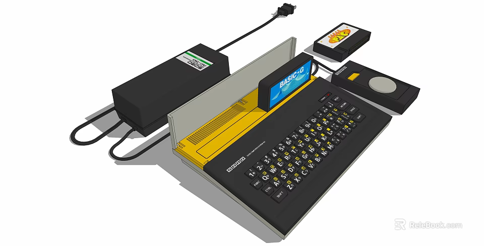 Vintage Retro Game Console Entertainment Electronics With Controller Power Adapter And Game Cartridge 3d model 