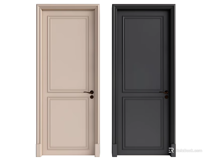 Two Tone Hinged Doors With Modern Simple Design And Classic Handles 3d model 