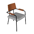 Modern Single Chair With Wooden Backrest And White Padded Seat Black Metal Legs