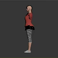 Woman in Red Top Black Skirt Striped Pants White Shoes with Braided Pigtails Arms Outstretched