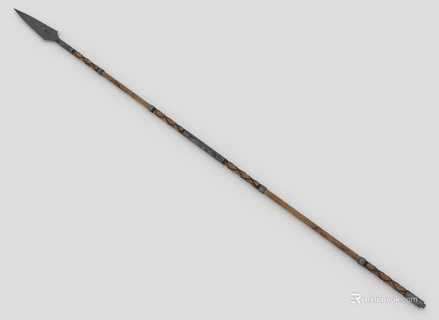Ancient Spear With Wooden Shaft And Metal Tip For Historical Use 3d model 