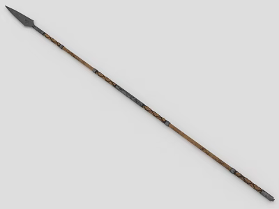 Ancient Spear With Wooden Shaft And Metal Tip For Historical Use 3d model