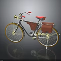 Vintage Bicycle With Red Seat Red Handlebars Brown Bag And Yellow Rims