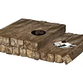 Rustic Wooden Coffee Table with Black Decorative Bowl and Magazines