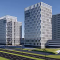 Modern Office Building Complex Featuring Green Rooftops Central Plaza And Surrounding Roads