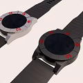 Stylish Smartwatch With Black Strap Red White Dial And Metal Buckle Design