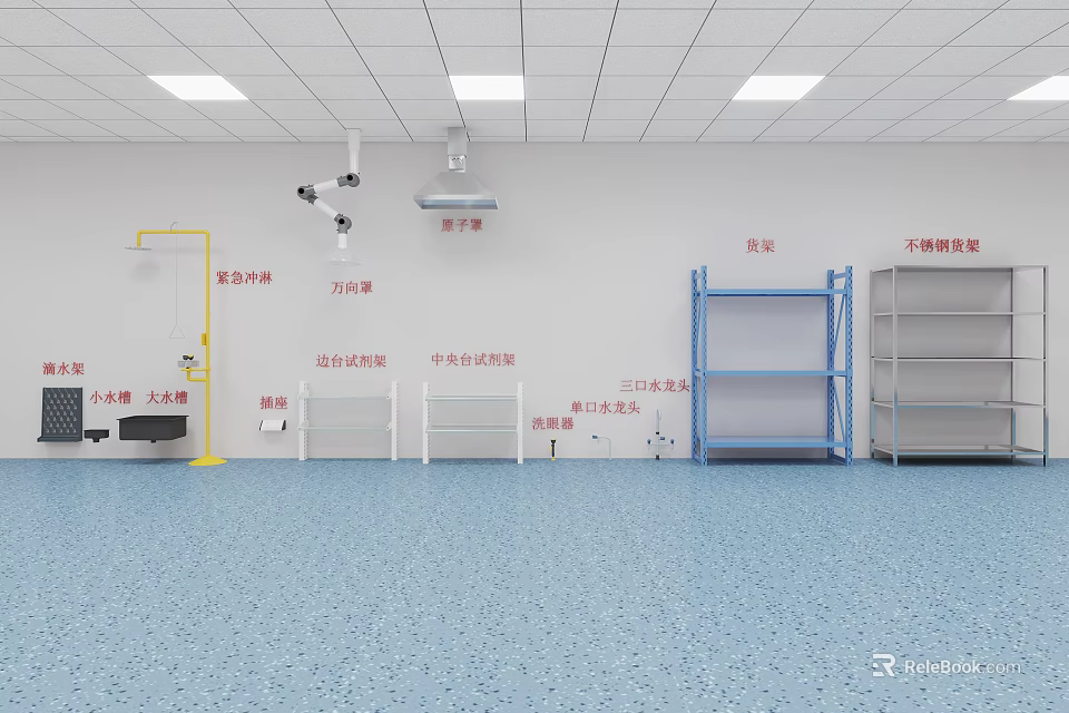 Cleanroom Industrial Equipment with Stainless Steel Racks Sinks and Purification Systems 3d model 
