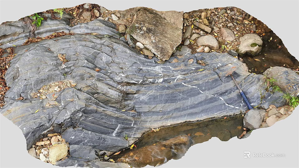 Natural Wood And Stone Landscape With Layered Rock Texture And Stream Pebbles 3d model 