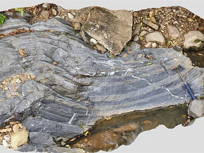 Natural Wood And Stone Landscape With Layered Rock Texture And Stream Pebbles 3d model