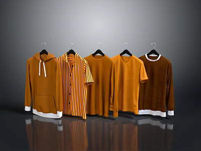 Hanging Orange Clothing With Various Styles Including Hoodie Striped Shirt And T Shirts 3d model