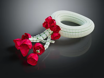 White Woven Fashion Accessory With Red Flower Decorations For Stylish Clothing 3d model