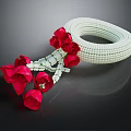 White Woven Fashion Accessory With Red Flower Decorations For Stylish Clothing