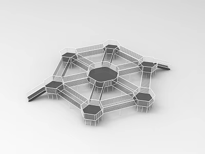 Hexagonal Outdoor Playground Equipment With Interconnected Multi Platform Climbing Structure For Kids 3d model