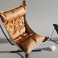 Modern Brown Leather Armchair With Metal Frame And Geometric Decorations Near Side Table