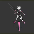 Zebra Patterned Character Pink Black Outfit Balancing On Pink Multi Level Platform With Long Pole 3d model