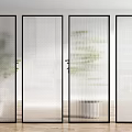 Modern Glass Partition Screens With Black Frames Textured Panels And Indoor Plants