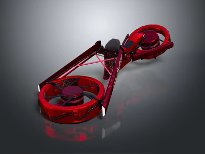 Red Mechanical Device With Large Wheels And Metal Frame Structure Design 3d model