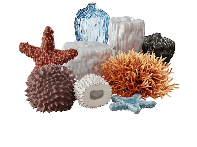 Marine Inspired Decorative Ornament Set With Colorful Starfish Coral Shell Glass Ceramic Pieces 3d model