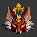 Ornate Fox Mask With Golden Decorations Red Pink Ears And White Fur Elegant Costume Accessory