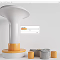 Modern White Column with Orange Base and Small Cylindrical Stools in Gray and Orange 3d model