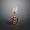 Classic Table Lamp And Side Table With White Patterned Lampshade Golden Base And Marble Tabletop