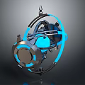 Futuristic Metallic Mechanical Device With Blue Glowing Elements And Circular Ring Design 3d model