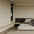 Modern Bedroom Interior With Minimalist Bed Decorative Painting And Large Window