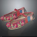 Traditional Embroidered Cloth Shoes With Colorful Floral Patterns And Pink Blue Details