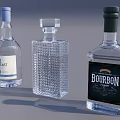 Elegant Liquor Cabinet Displaying Gin Bourbon And Decorative Clear Glass Bottles
