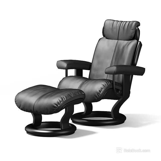 Comfortable Black Leather Recliner Chair With Matching Ottoman Modern Design 3d model 