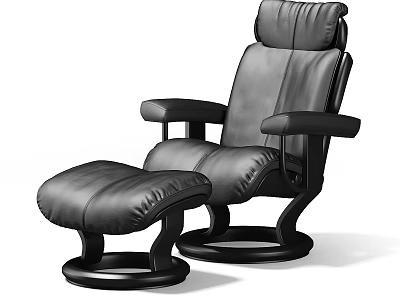 Comfortable Black Leather Recliner Chair With Matching Ottoman Modern Design 3d model