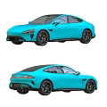 Blue Modern Sports Car Exterior Design With Aerodynamic Body And Alloy Wheels