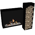 Modern Fireplace With Glass Door Realistic Flame Effect And Wood Stack Interior Design 3d model
