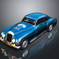 Blue Vintage Classic Car With Emblem Round Headlights And Silver Wheels
