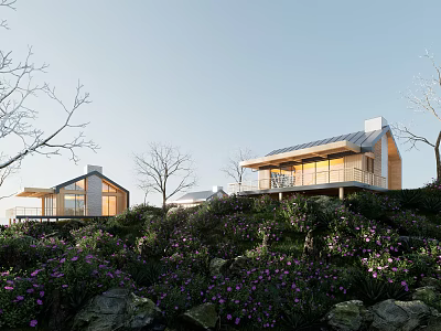 Modern Detached Villa With Hillside Garden Large Glass Windows And Scenic View 3d model