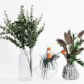 Decorative Transparent Geometric Textured Vases With Eucalyptus Orange Berries And Pampas Grass