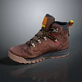 Brown Leather Hiking Boots With Thick Sole Yellow Laces And Orange Tag