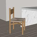 Modern Wooden Single Chair With Woven Seat In Home Interior With Marble Countertop