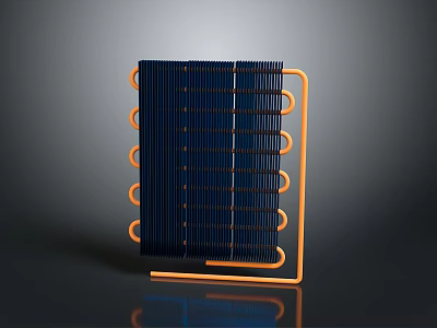 Computer Heat Sink with Black Cooling Fins and Orange Metal Frame Design 3d model