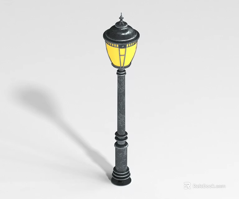 Vintage Floor Lamp With Black Pole And Yellow Lampshade Decorative Design 3d model 