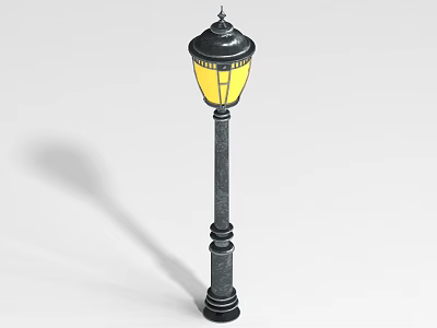 Vintage Floor Lamp With Black Pole And Yellow Lampshade Decorative Design 3d model