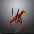 Fantasy Red Crustacean Creature Character With Green Antennae Spiked Body And Orange Tail